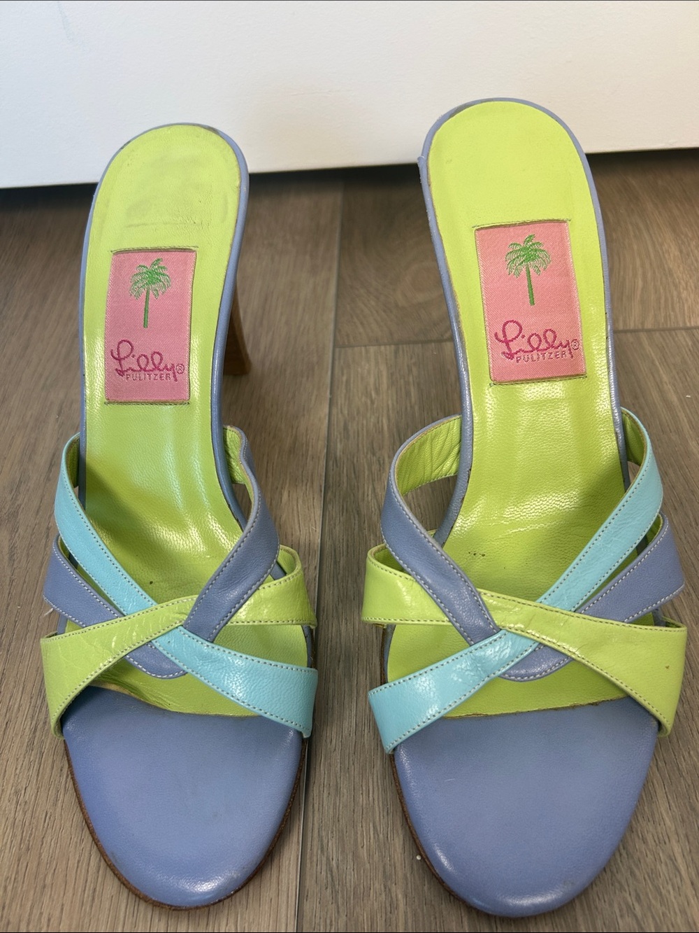 Lilly Pulitzer Pastel Slide Heels in Lime, Lavender & Aqua